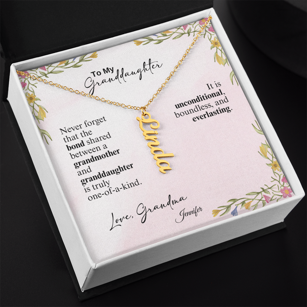 Personalized Vertical Name Necklace- A Beloved Gift for a Granddaughter from a Grandmother.