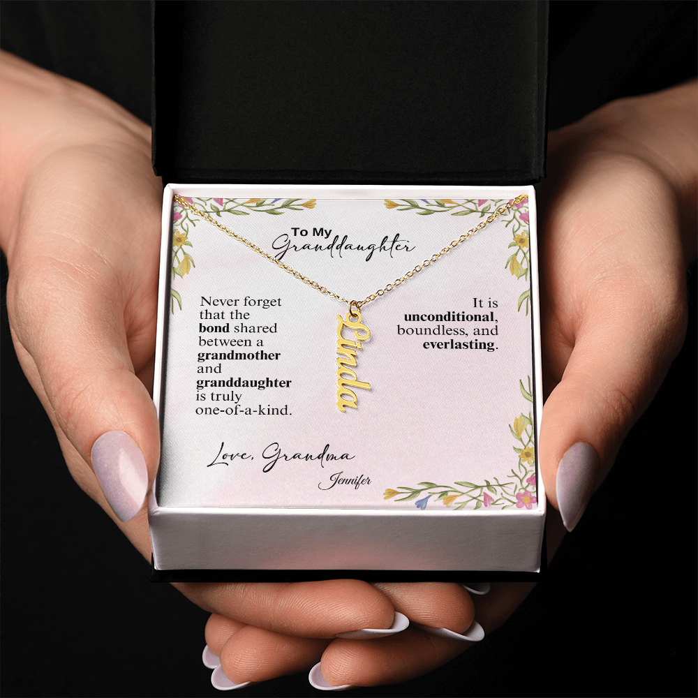 Personalized Vertical Name Necklace- A Beloved Gift for a Granddaughter from a Grandmother.