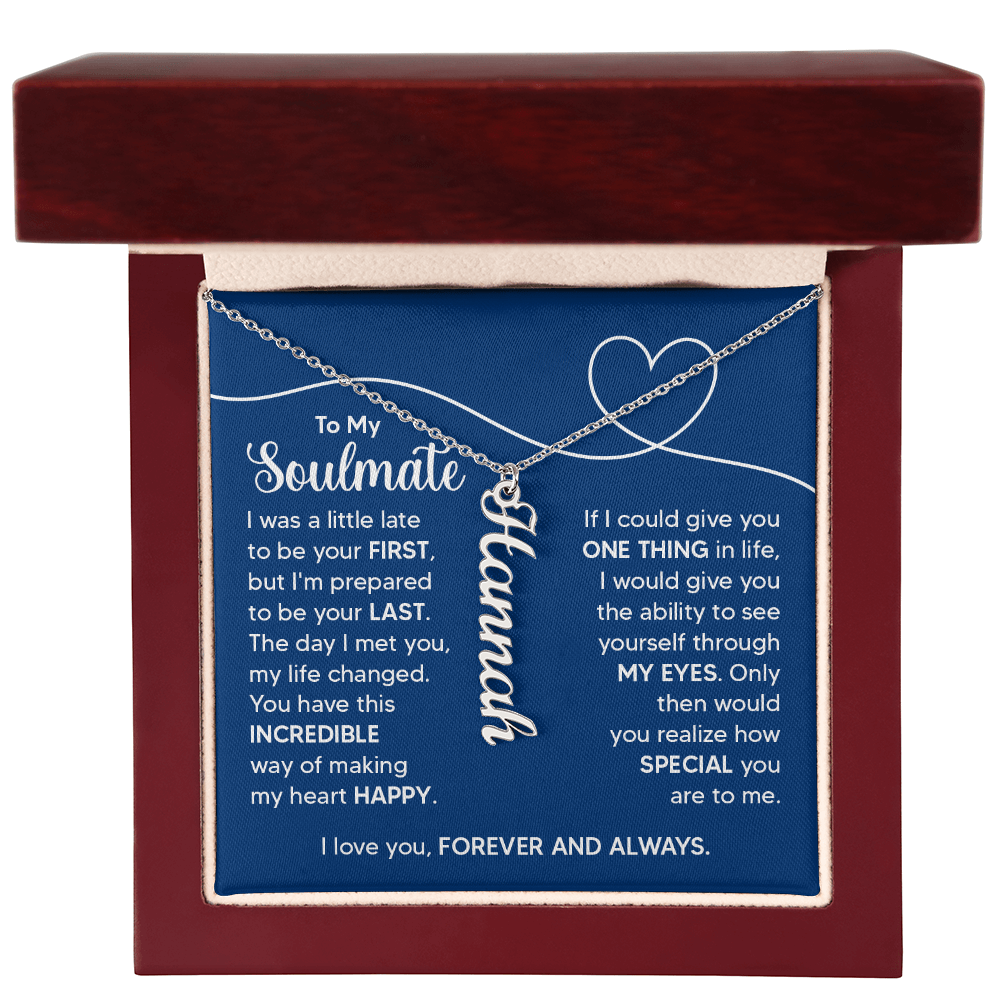 Personalized Vertical Soulmate Name Necklace- a Gift for a Soulmate.