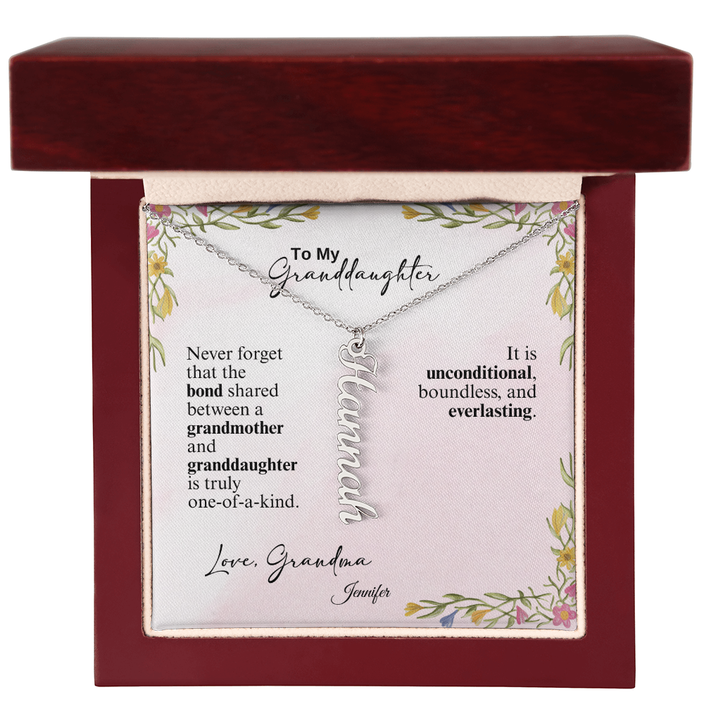 Personalized Vertical Name Necklace- A Beloved Gift for a Granddaughter from a Grandmother.