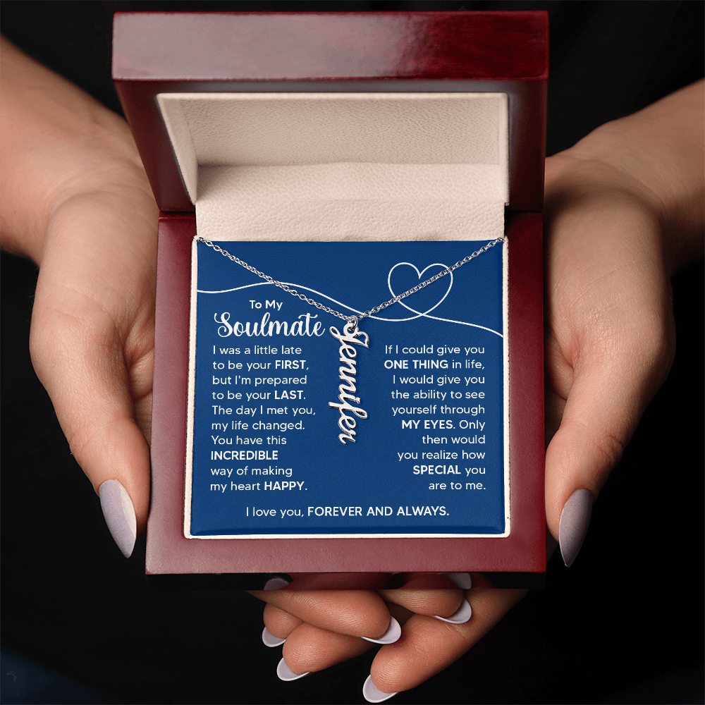 Personalized Vertical Soulmate Name Necklace- a Gift for a Soulmate.