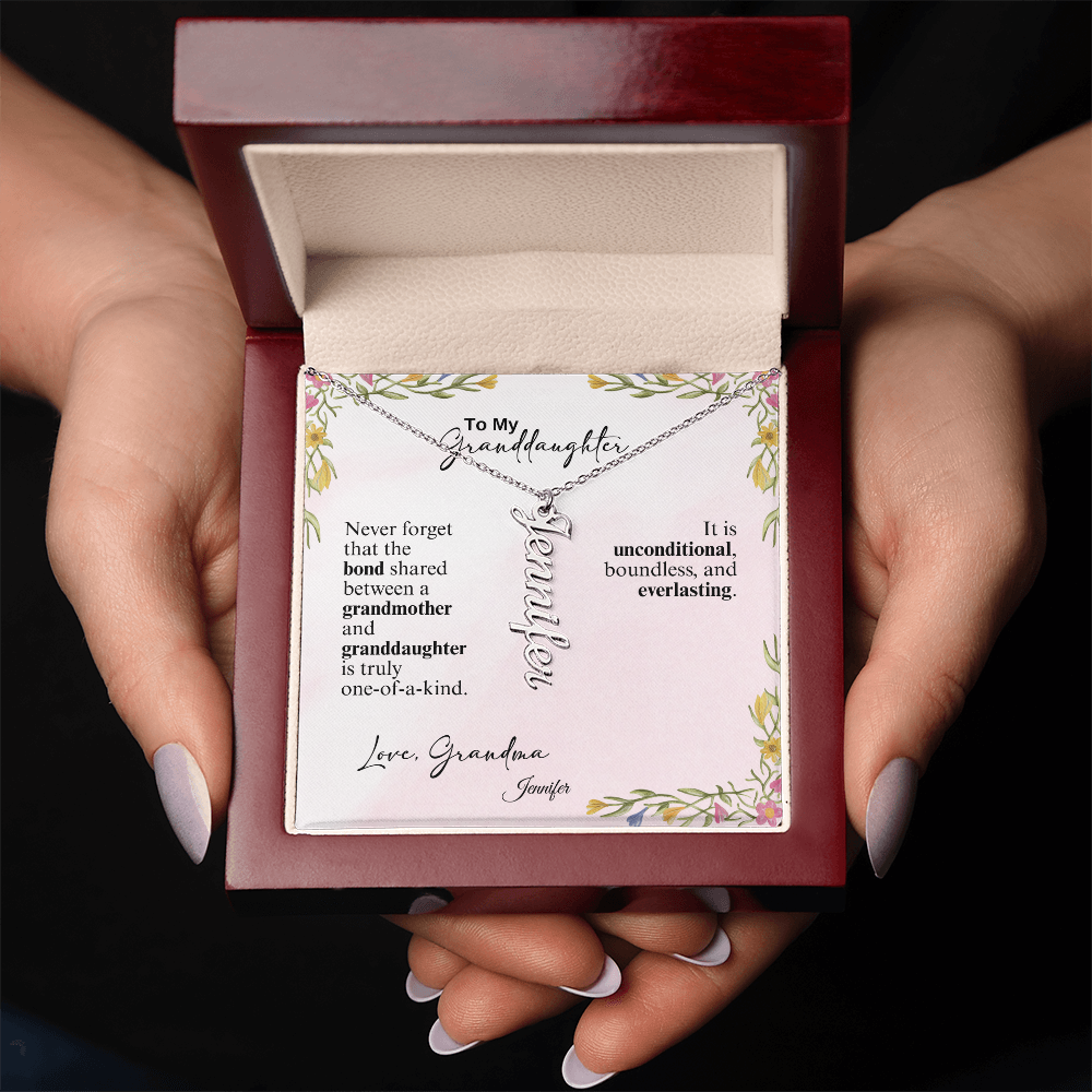 Personalized Vertical Name Necklace- A Beloved Gift for a Granddaughter from a Grandmother.