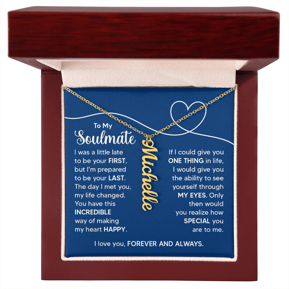Personalized Vertical Soulmate Name Necklace- a Gift for a Soulmate.