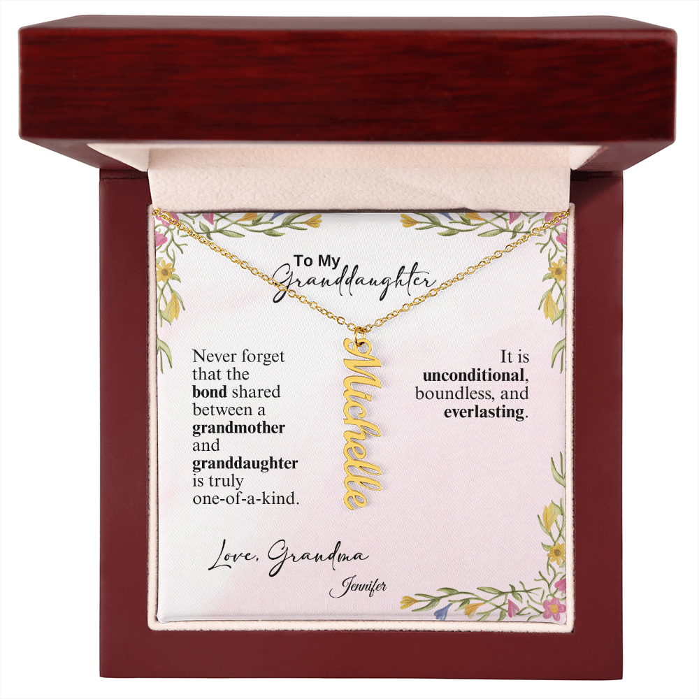 Personalized Vertical Name Necklace- A Beloved Gift for a Granddaughter from a Grandmother.