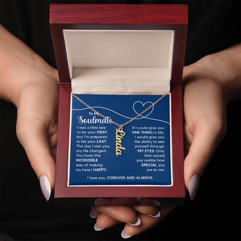 Personalized Vertical Soulmate Name Necklace- a Gift for a Soulmate.