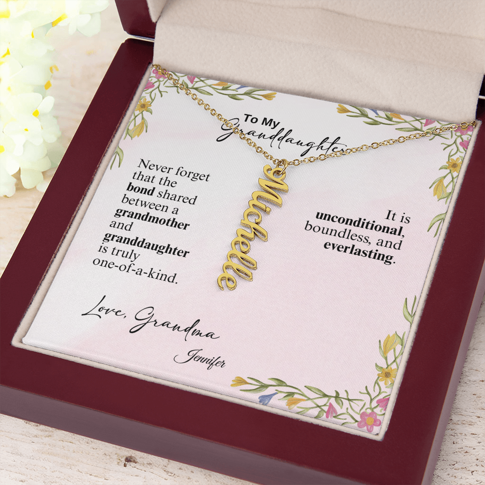 Personalized Vertical Name Necklace- A Beloved Gift for a Granddaughter from a Grandmother.