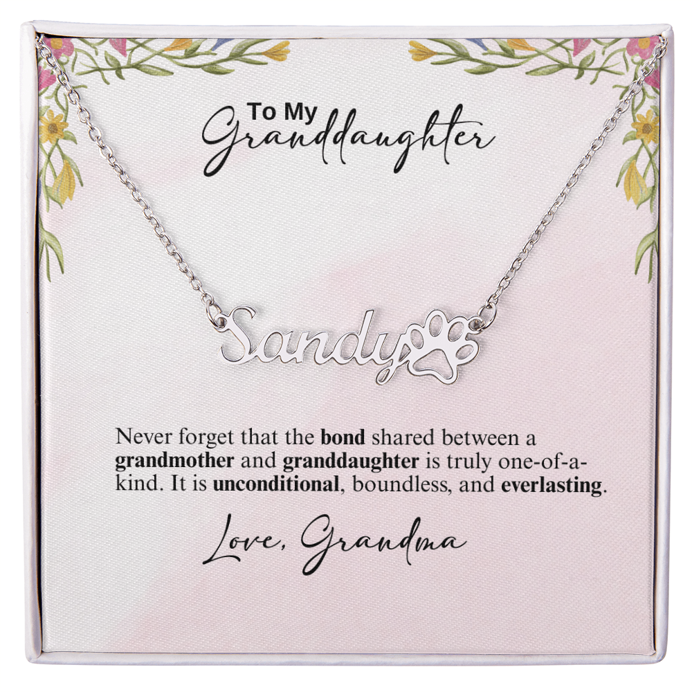 Personalized Paw Print Name Necklace- A Beloved Gift for a Granddaughter from a Grandmother.
