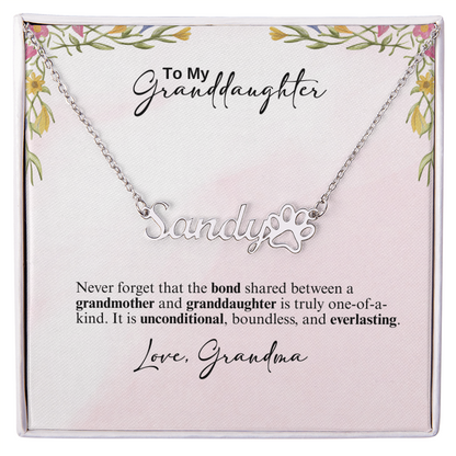 Personalized Paw Print Name Necklace- A Beloved Gift for a Granddaughter from a Grandmother.