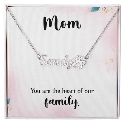Personalized Paw Print Name Necklace- A Beloved Gift for Mom.