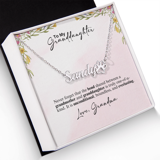 Personalized Paw Print Name Necklace- A Beloved Gift for a Granddaughter from a Grandmother.