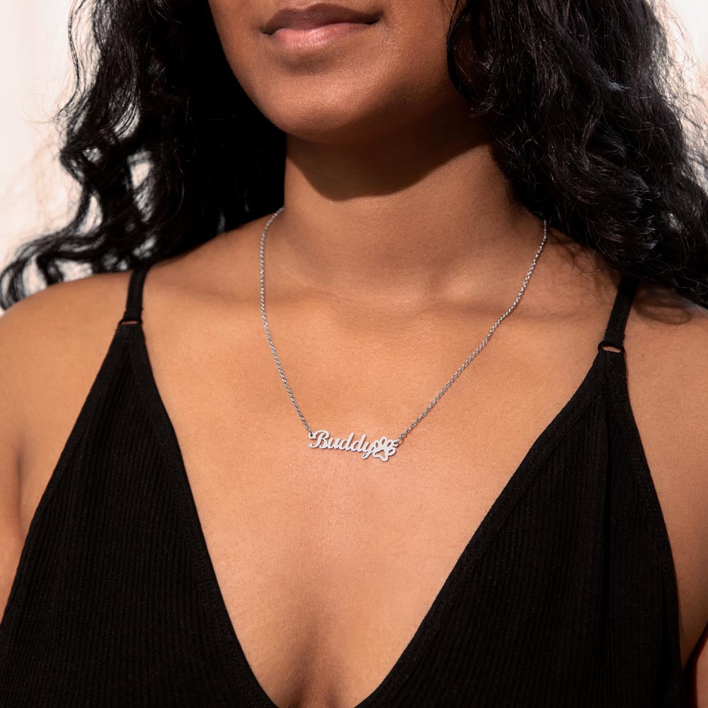 Personalized Paw Print Name Necklace- A Beloved Gift for a Granddaughter from a Grandmother.