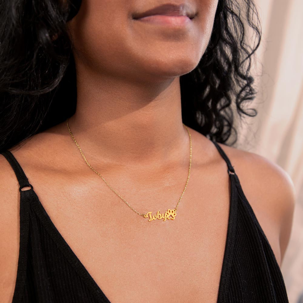 Personalized Paw Print Name Necklace- A Beloved Gift for a Granddaughter from a Grandmother.