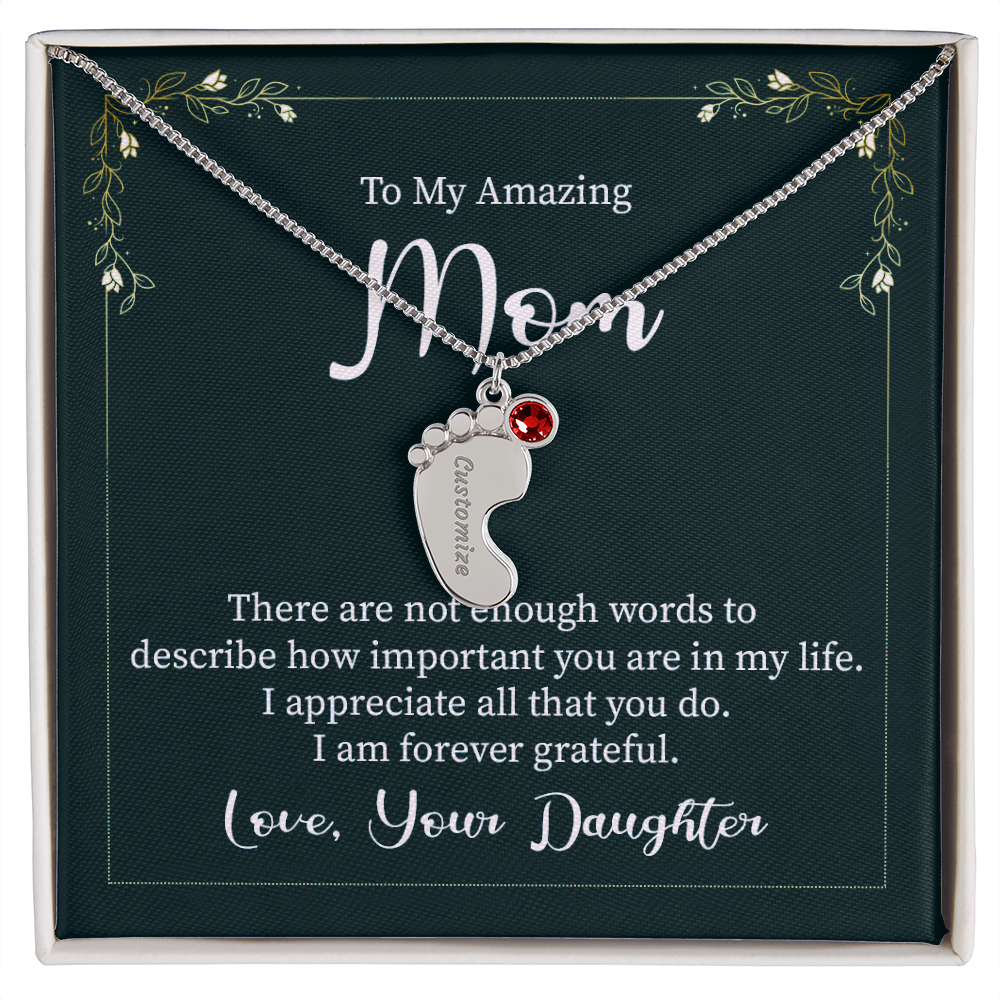 Custom Baby Feet Necklace with Birthstone Mom, a Perfect Gift for Mother's Day/Birthdays.