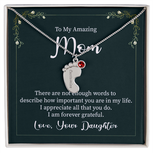 Custom Baby Feet Necklace with Birthstone Mom, a Perfect Gift for Mother's Day/Birthdays.
