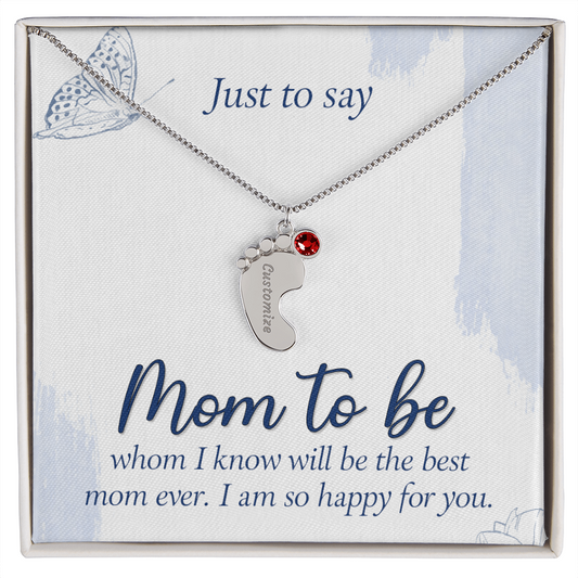 Custom Baby Feet Necklace with Birthstone for Mom to Be, a Perfect Gift for Mother's Day/Birthdays.