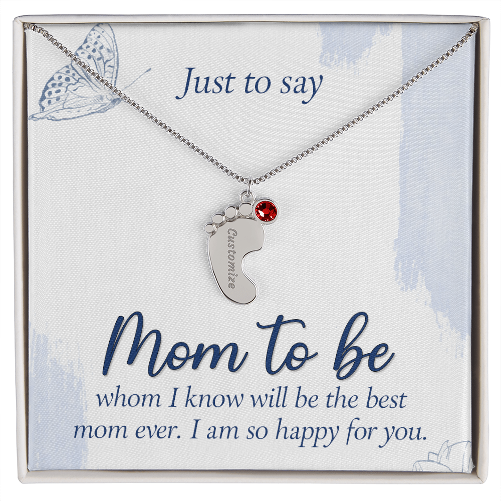 Custom Baby Feet Necklace with Birthstone for Mom to Be, a Perfect Gift for Mother's Day/Birthdays.