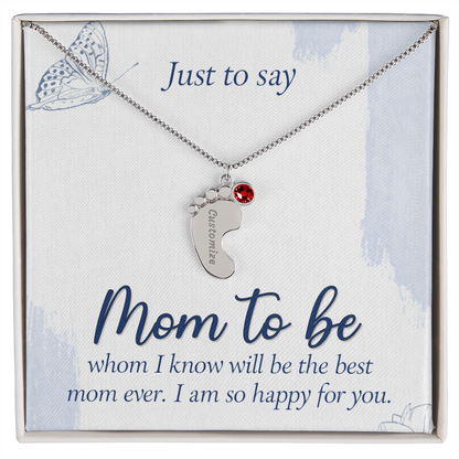 Custom Baby Feet Necklace with Birthstone for Mom to Be, a Perfect Gift for Mother's Day/Birthdays.