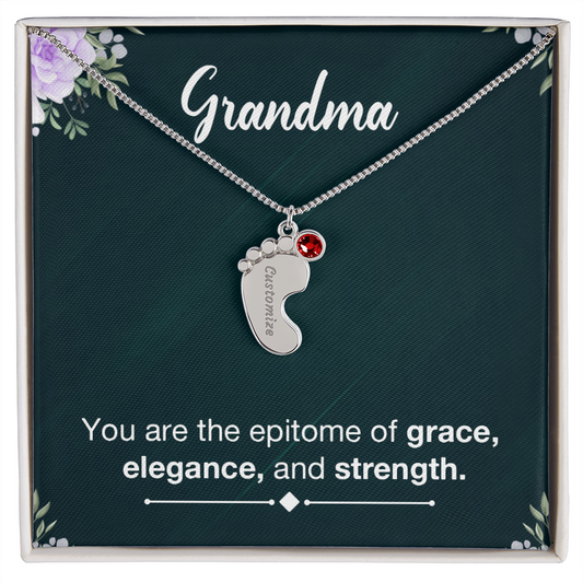 Personalized Baby Feet Necklace with Birthstone- a Gift for Grandma