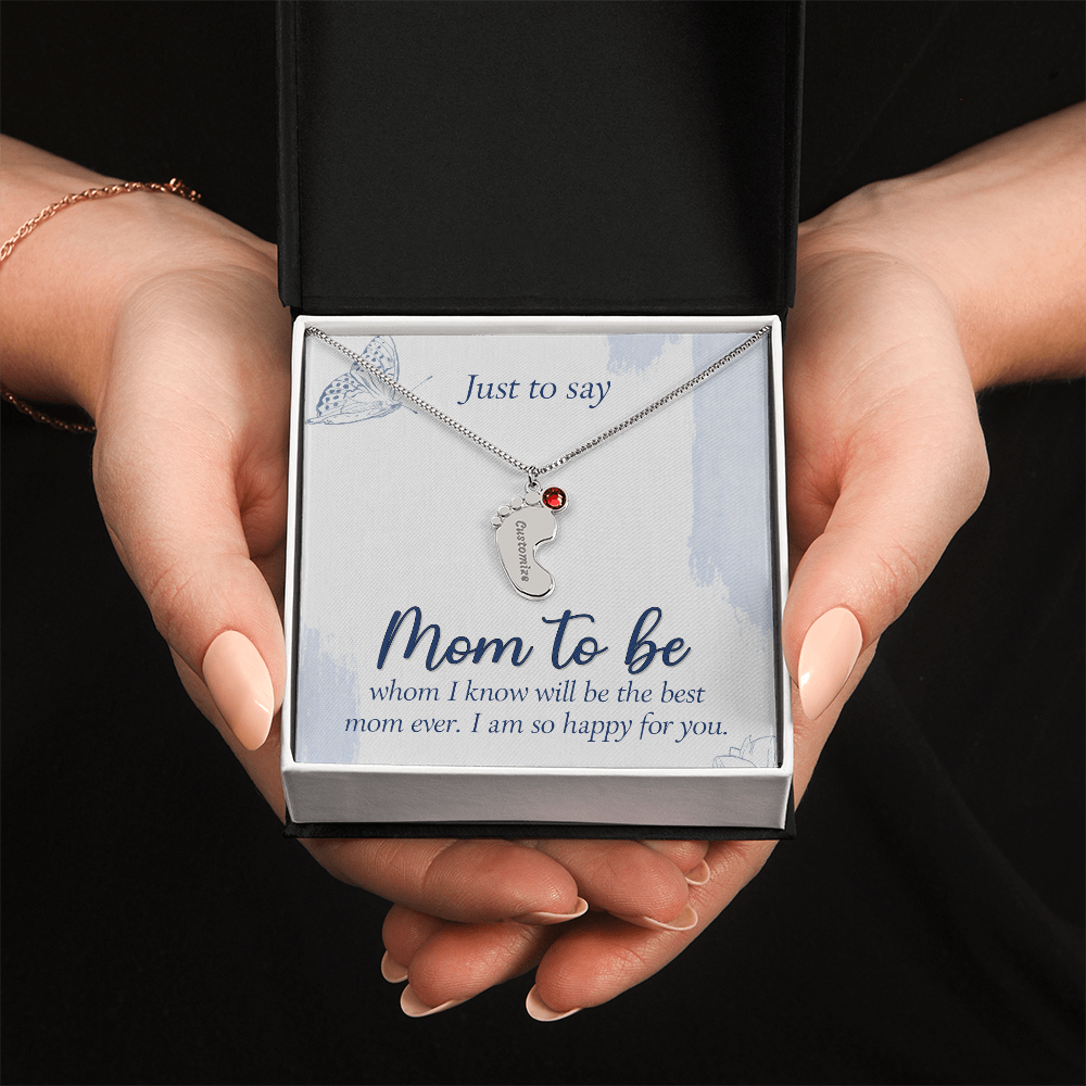 Custom Baby Feet Necklace with Birthstone for Mom to Be, a Perfect Gift for Mother's Day/Birthdays.