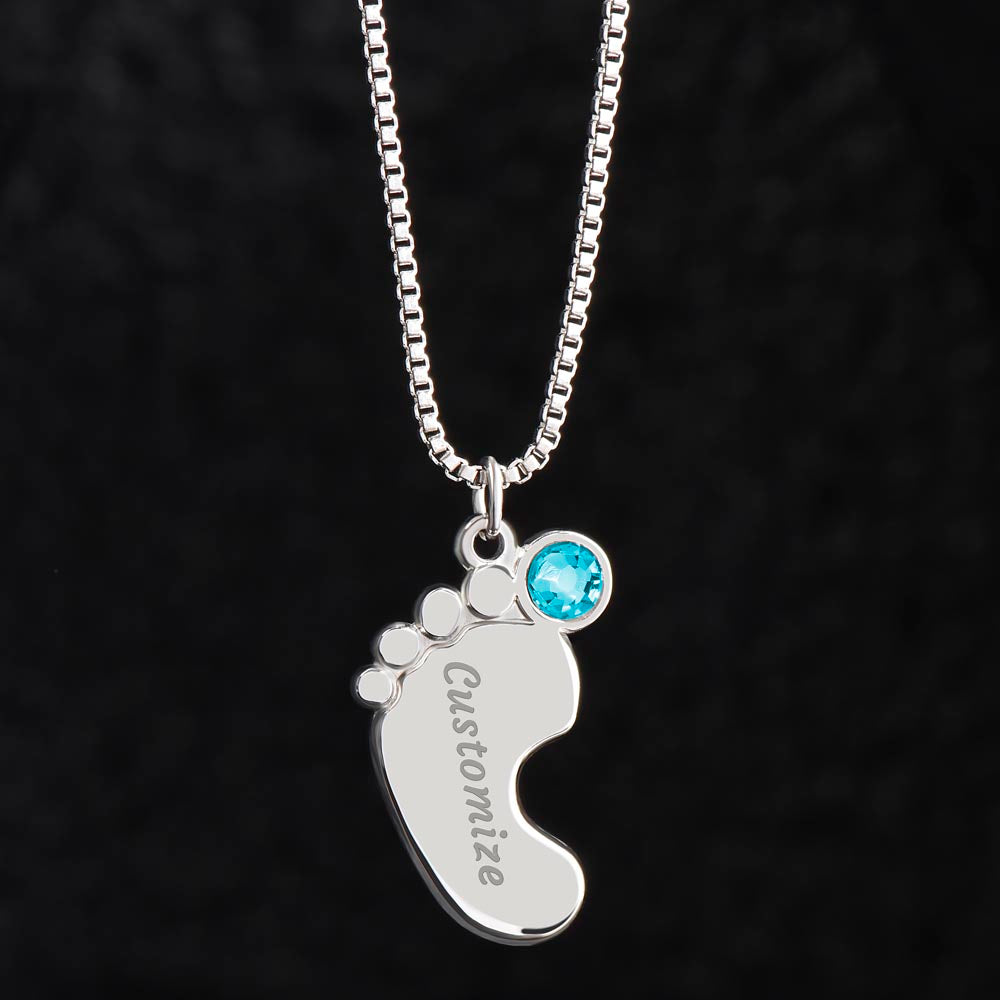 Custom Baby Feet Necklace with Birthstone, a Perfect Gift for Mother's Day/Birthdays.