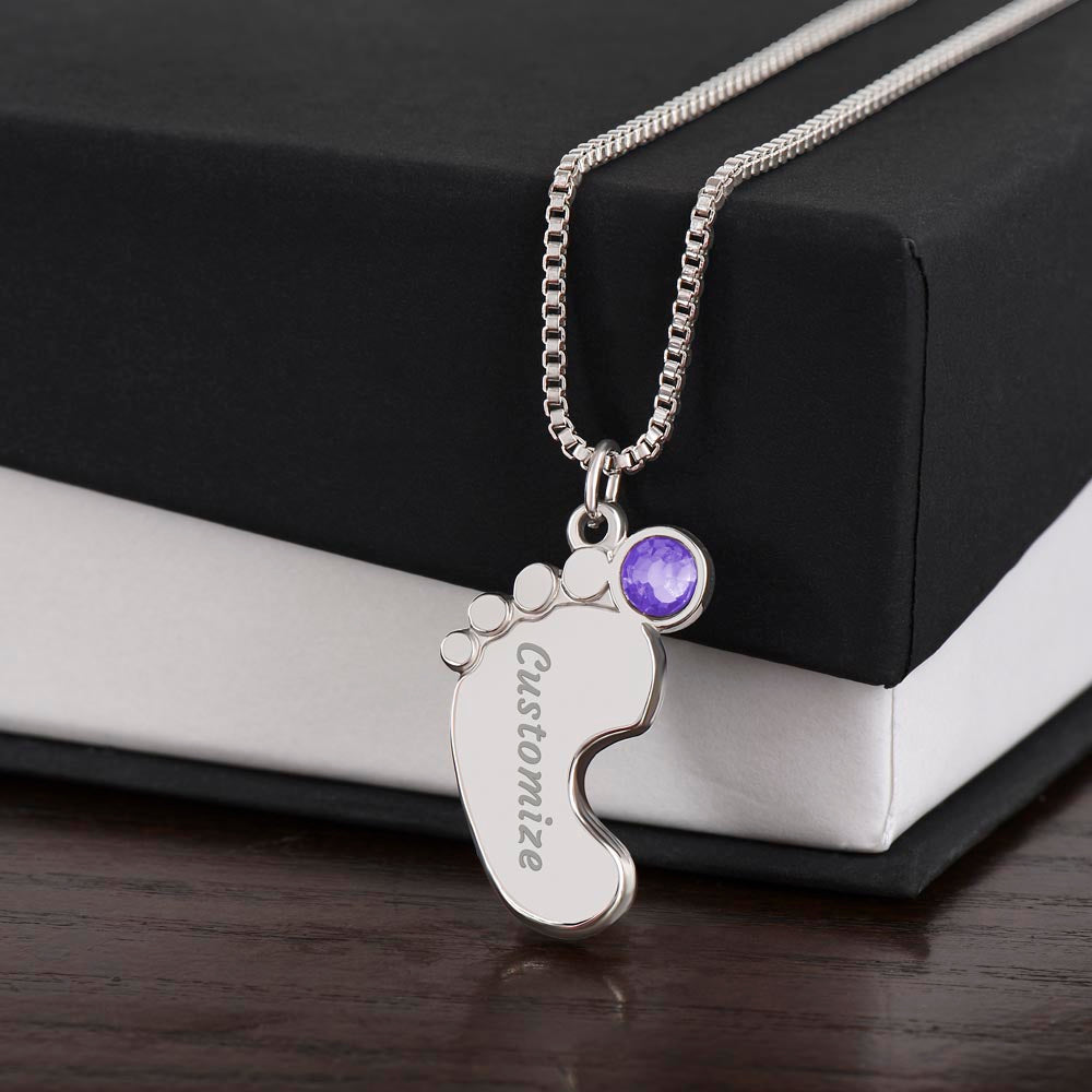 Custom Baby Feet Necklace with Birthstone, a Perfect Gift for Mother's Day/Birthdays.