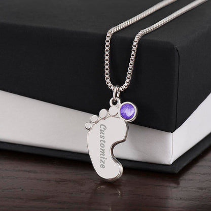 Custom Baby Feet Necklace with Birthstone, a Perfect Gift for Mother's Day/Birthdays.