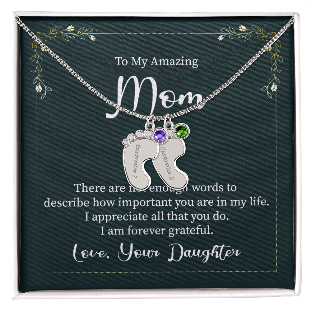 Custom Baby Feet Necklace with Birthstone Mom, a Perfect Gift for Mother's Day/Birthdays.