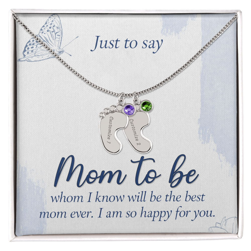 Custom Baby Feet Necklace with Birthstone for Mom to Be, a Perfect Gift for Mother's Day/Birthdays.