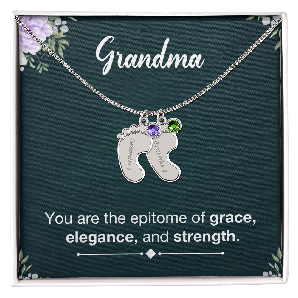 Personalized Baby Feet Necklace with Birthstone- a Gift for Grandma