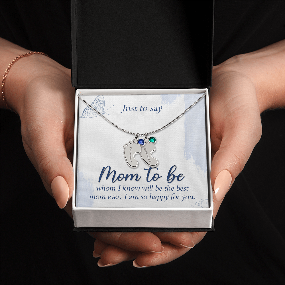 Custom Baby Feet Necklace with Birthstone for Mom to Be, a Perfect Gift for Mother's Day/Birthdays.