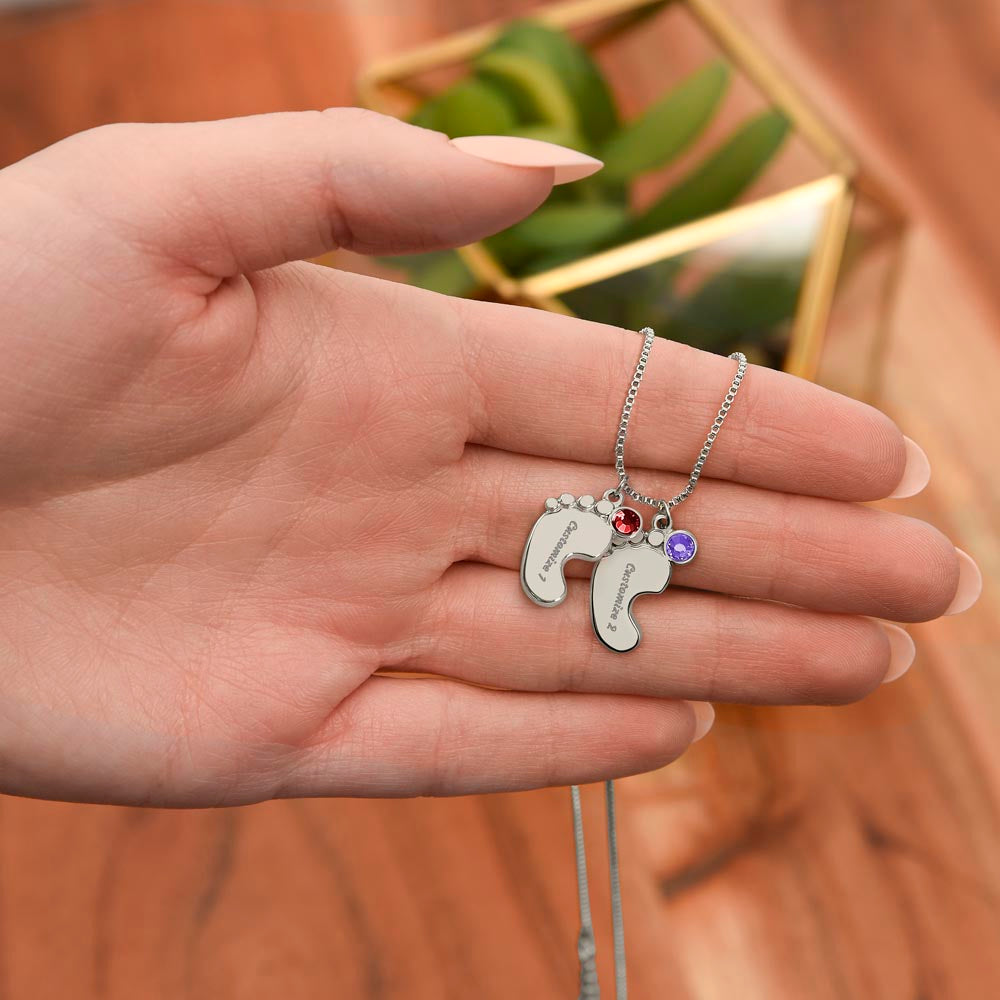 Custom Baby Feet Necklace with Birthstone, a Perfect Gift for Mother's Day/Birthdays.