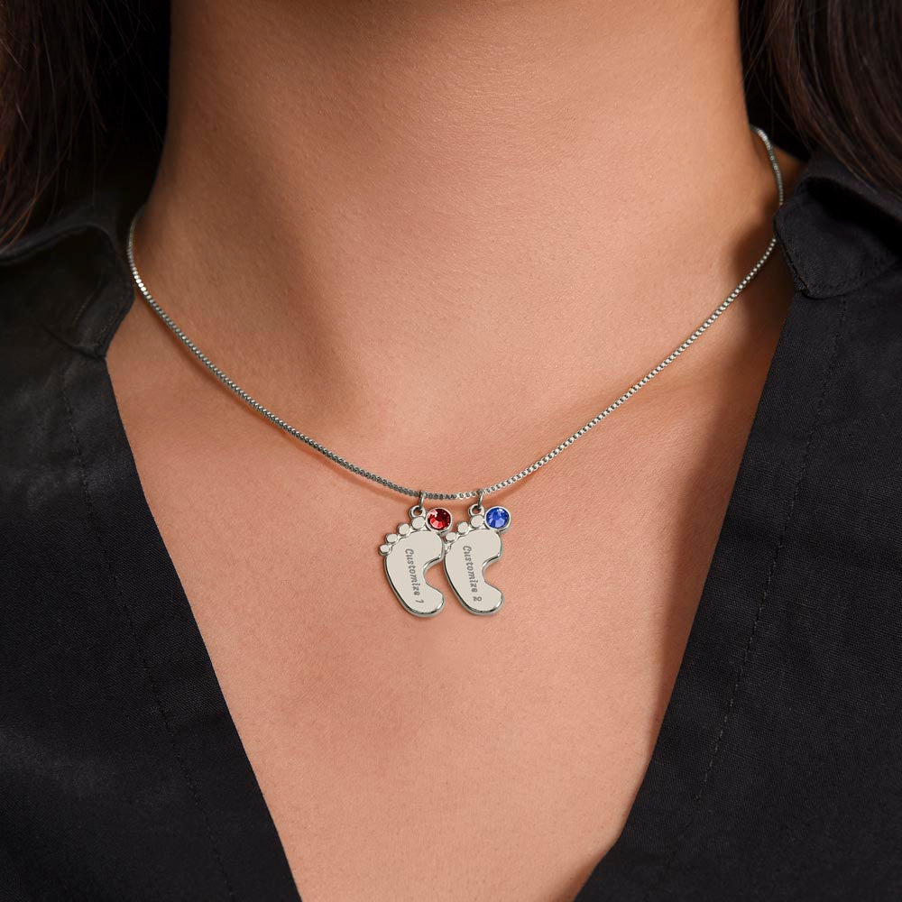 Personalized Baby Feet Necklace with Birthstone- a Gift for Grandma