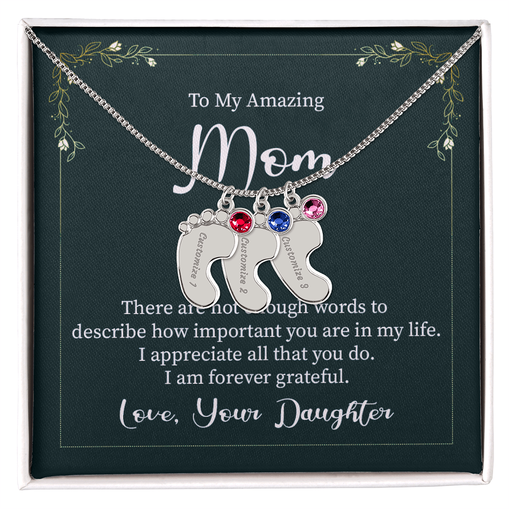 Custom Baby Feet Necklace with Birthstone Mom, a Perfect Gift for Mother's Day/Birthdays.