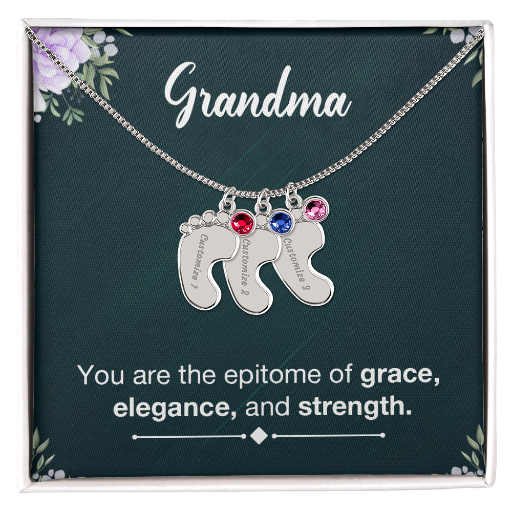 Personalized Baby Feet Necklace with Birthstone- a Gift for Grandma
