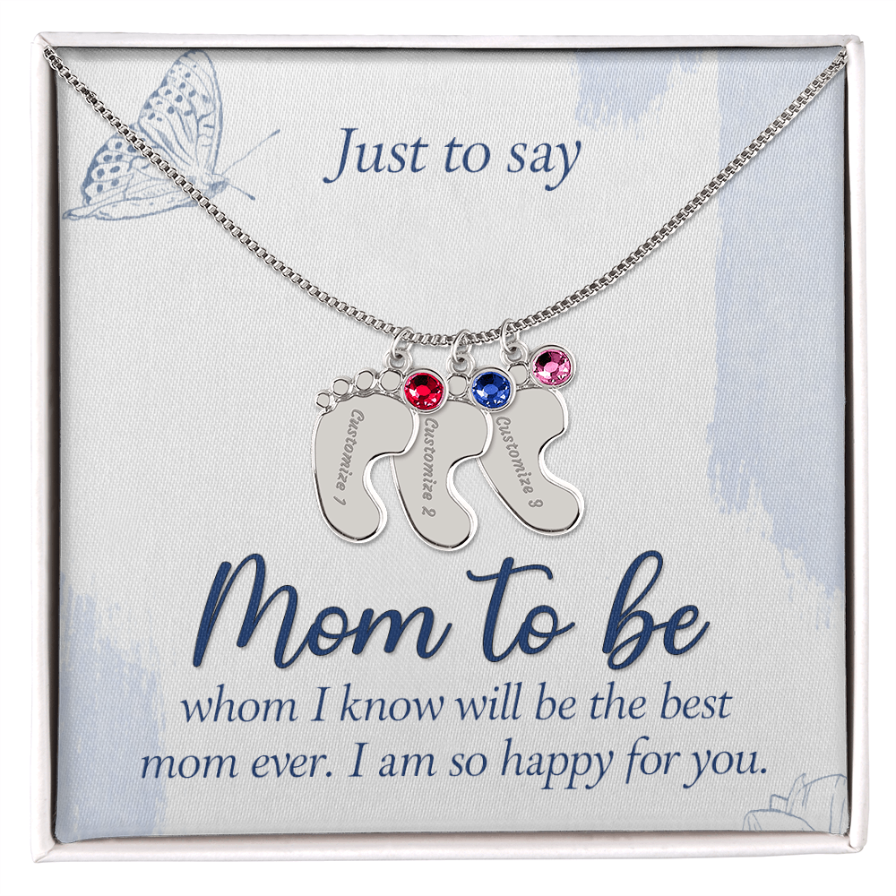 Custom Baby Feet Necklace with Birthstone for Mom to Be, a Perfect Gift for Mother's Day/Birthdays.