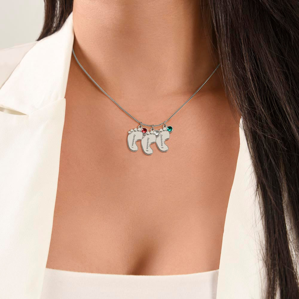 Custom Baby Feet Necklace with Birthstone, a Perfect Gift for Mother's Day/Birthdays.