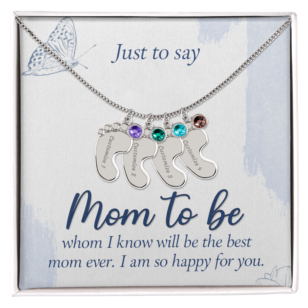 Custom Baby Feet Necklace with Birthstone for Mom to Be, a Perfect Gift for Mother's Day/Birthdays.