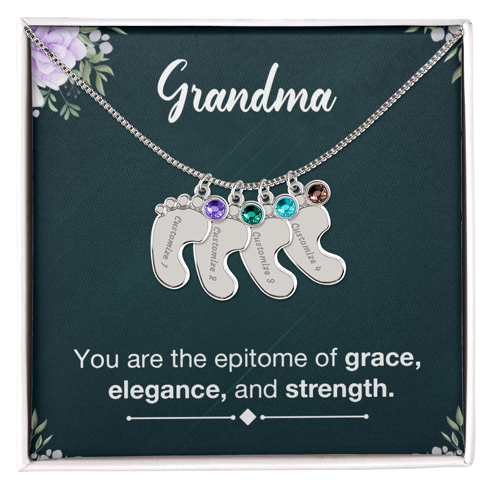 Personalized Baby Feet Necklace with Birthstone- a Gift for Grandma
