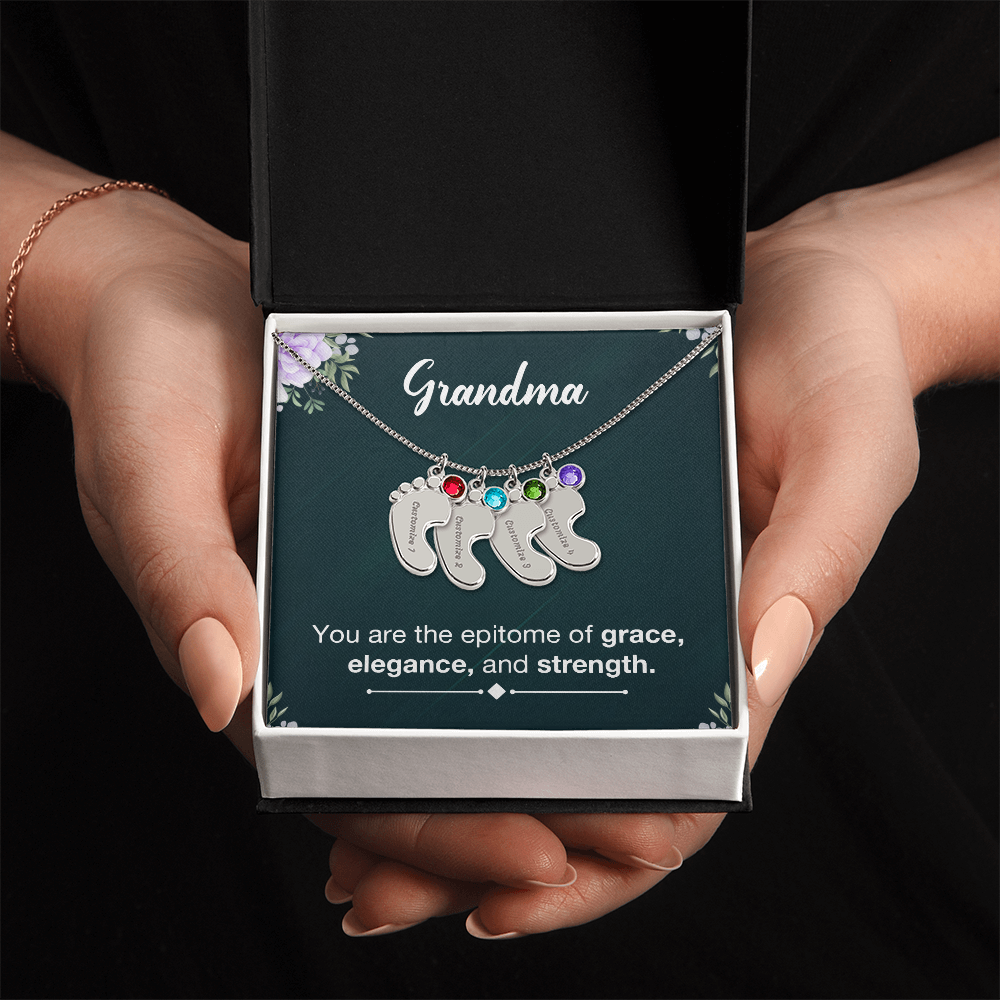 Personalized Baby Feet Necklace with Birthstone- a Gift for Grandma