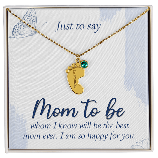 Custom Baby Feet Necklace with Birthstone for Mom to Be, a Perfect Gift for Mother's Day/Birthdays.