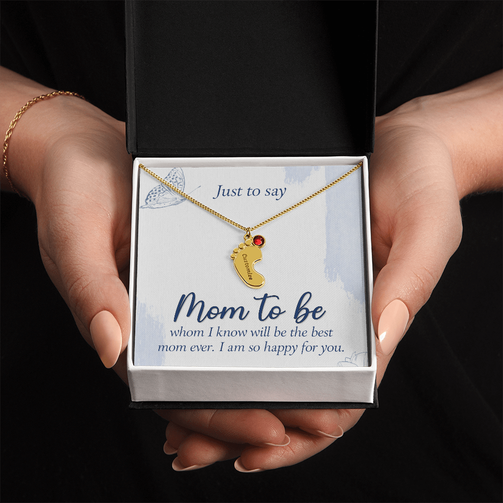 Custom Baby Feet Necklace with Birthstone for Mom to Be, a Perfect Gift for Mother's Day/Birthdays.