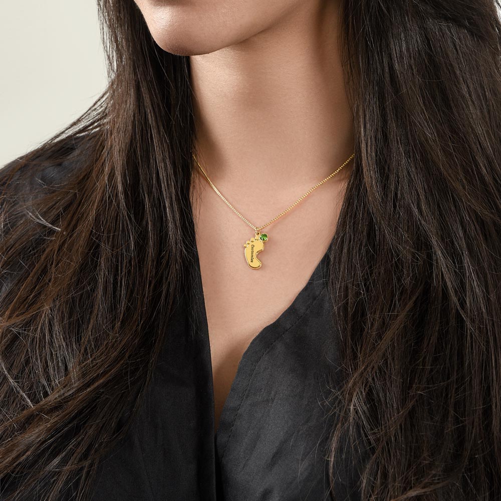 Custom Baby Feet Necklace with Birthstone, a Perfect Gift for Mother's Day/Birthdays.