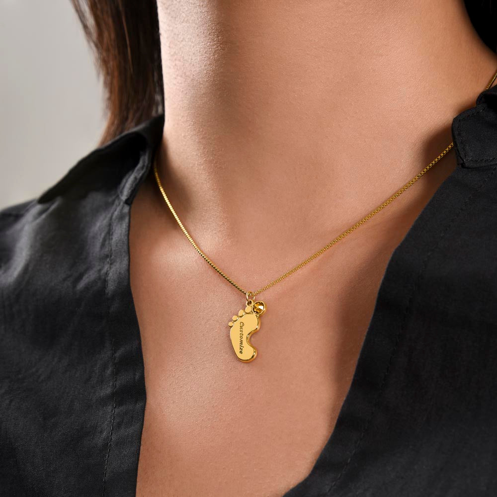 Custom Baby Feet Necklace with Birthstone, a Perfect Gift for Mother's Day/Birthdays.