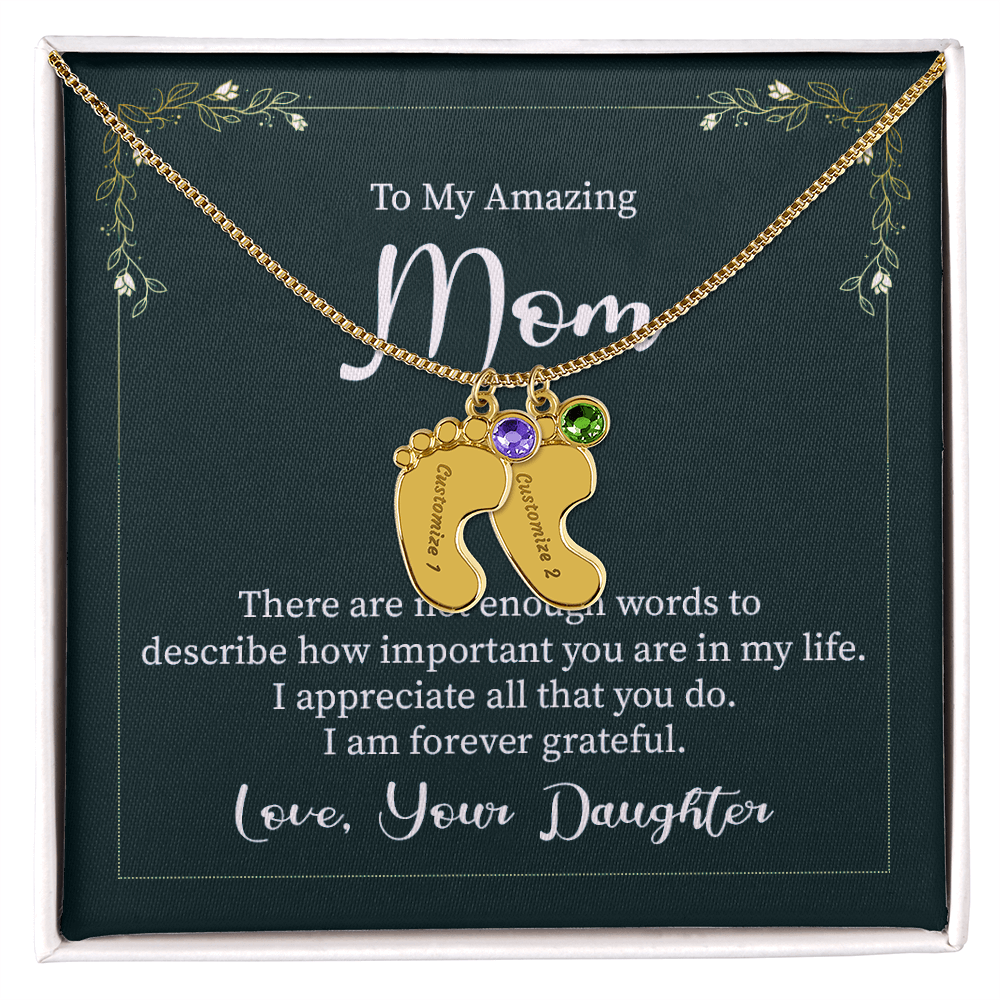 Custom Baby Feet Necklace with Birthstone Mom, a Perfect Gift for Mother's Day/Birthdays.