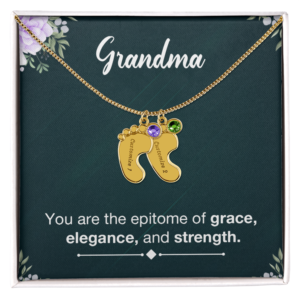 Personalized Baby Feet Necklace with Birthstone- a Gift for Grandma