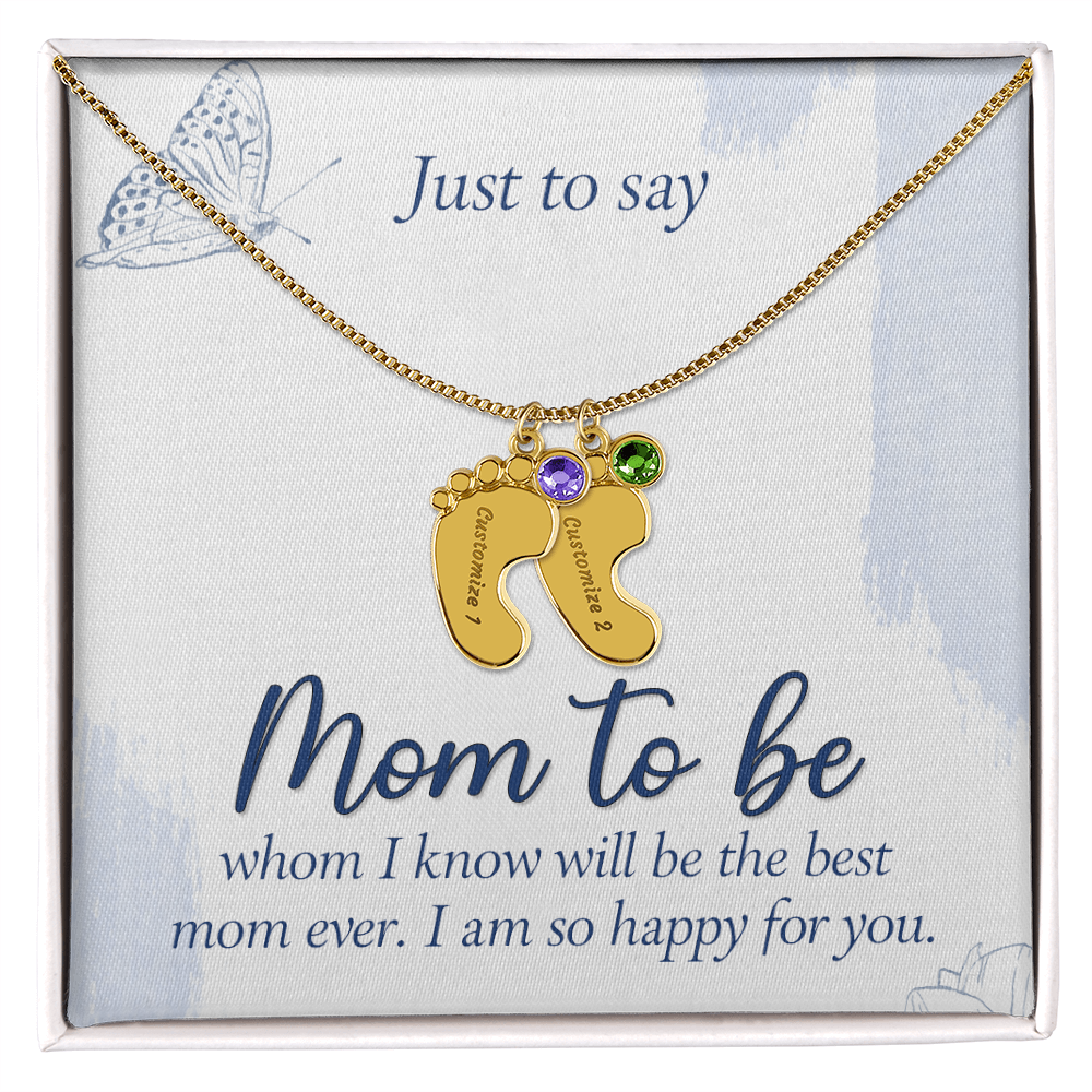 Custom Baby Feet Necklace with Birthstone for Mom to Be, a Perfect Gift for Mother's Day/Birthdays.