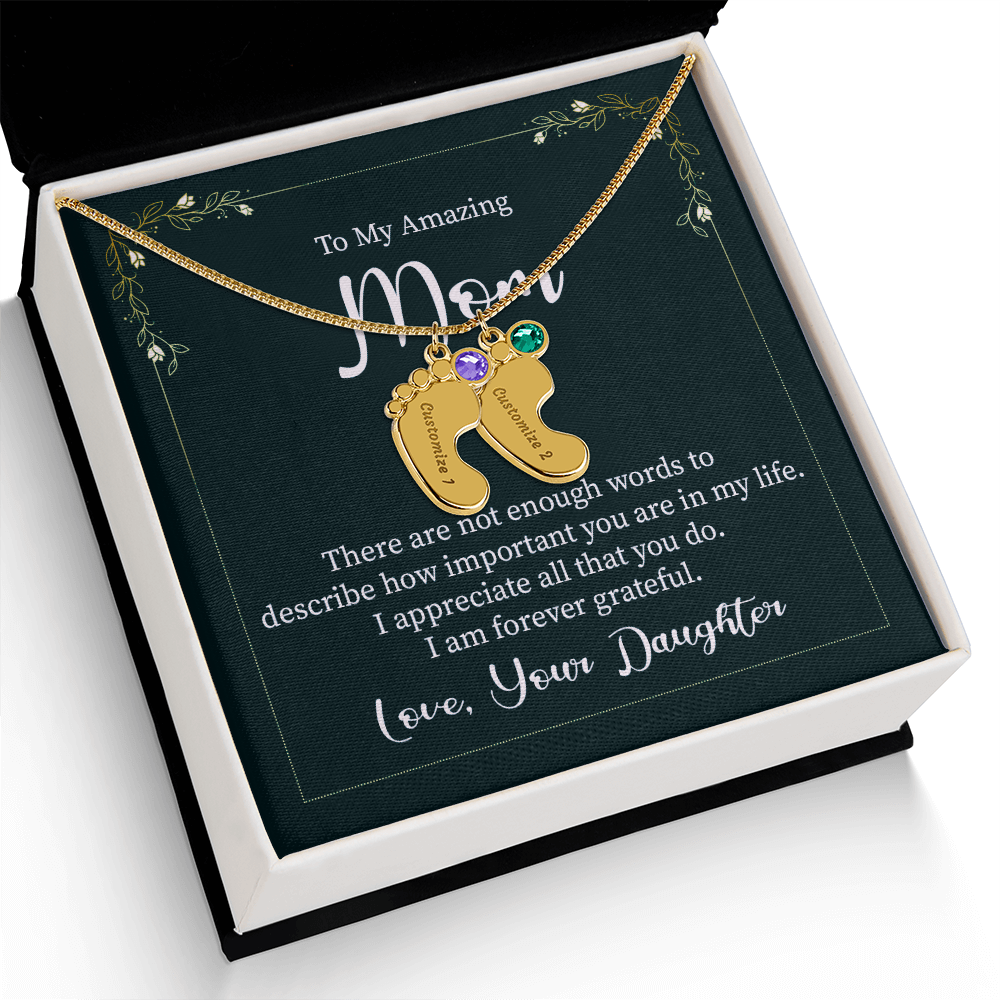Custom Baby Feet Necklace with Birthstone Mom, a Perfect Gift for Mother's Day/Birthdays.