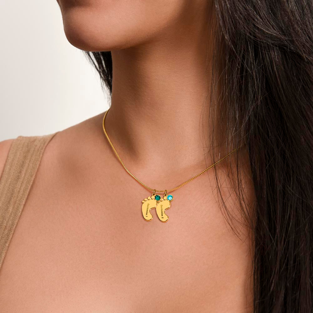 Custom Baby Feet Necklace with Birthstone Mom, a Perfect Gift for Mother's Day/Birthdays.