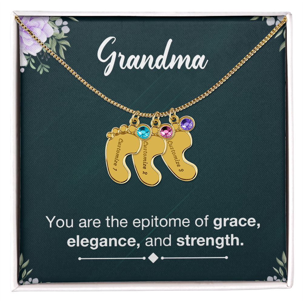 Personalized Baby Feet Necklace with Birthstone- a Gift for Grandma
