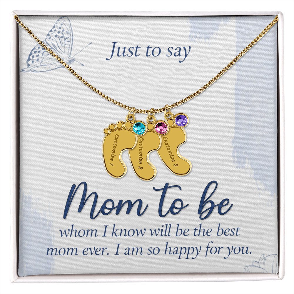 Custom Baby Feet Necklace with Birthstone for Mom to Be, a Perfect Gift for Mother's Day/Birthdays.